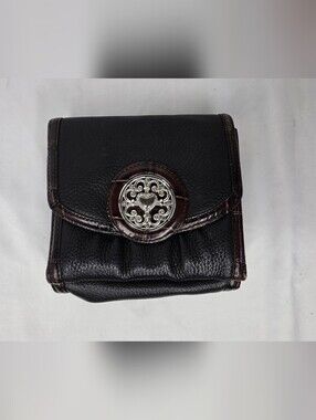 Brighton Bellissimo Black Pebbled Leather Wallet Croc Trim Heart Silver Hardware